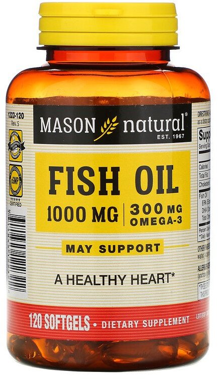 Акція на Mason Natural Omega-3 Fish Oil Рыбий жир с Омега-3 120 гелевых капсул від Stylus