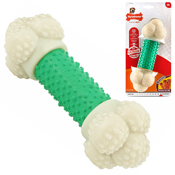 

Игрушка Nylabone Extreme Chew Double Action для собак жевательная, вкус бекона 18x5.5x5.5 см зеленая (81390)