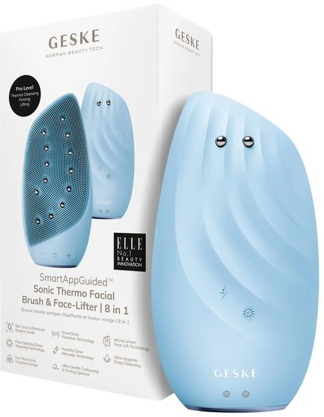 Акція на Очистительная щетка для лица Geske Sonic Thermo Facial Brush&Face-Lifter 8в1 aquamarine від Stylus