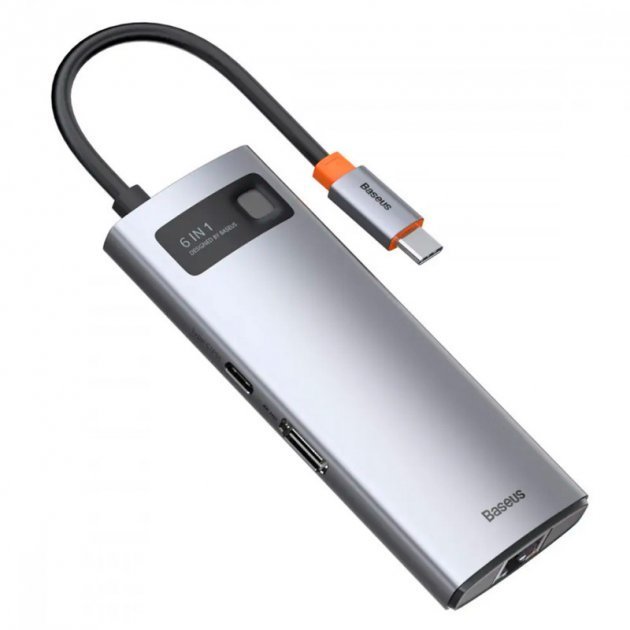 Акция на Baseus Adapter USB-C to 3xUSB3.0+HDMI+RJ45+USB-C Gray (CAHUB-CW0G) от Stylus