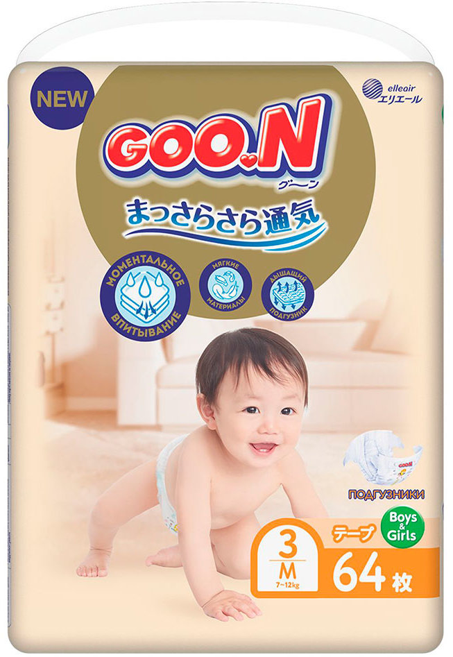 

Подгузники GOO.N Premium Soft для детей 7-12 кг, 3 (M), 64 шт