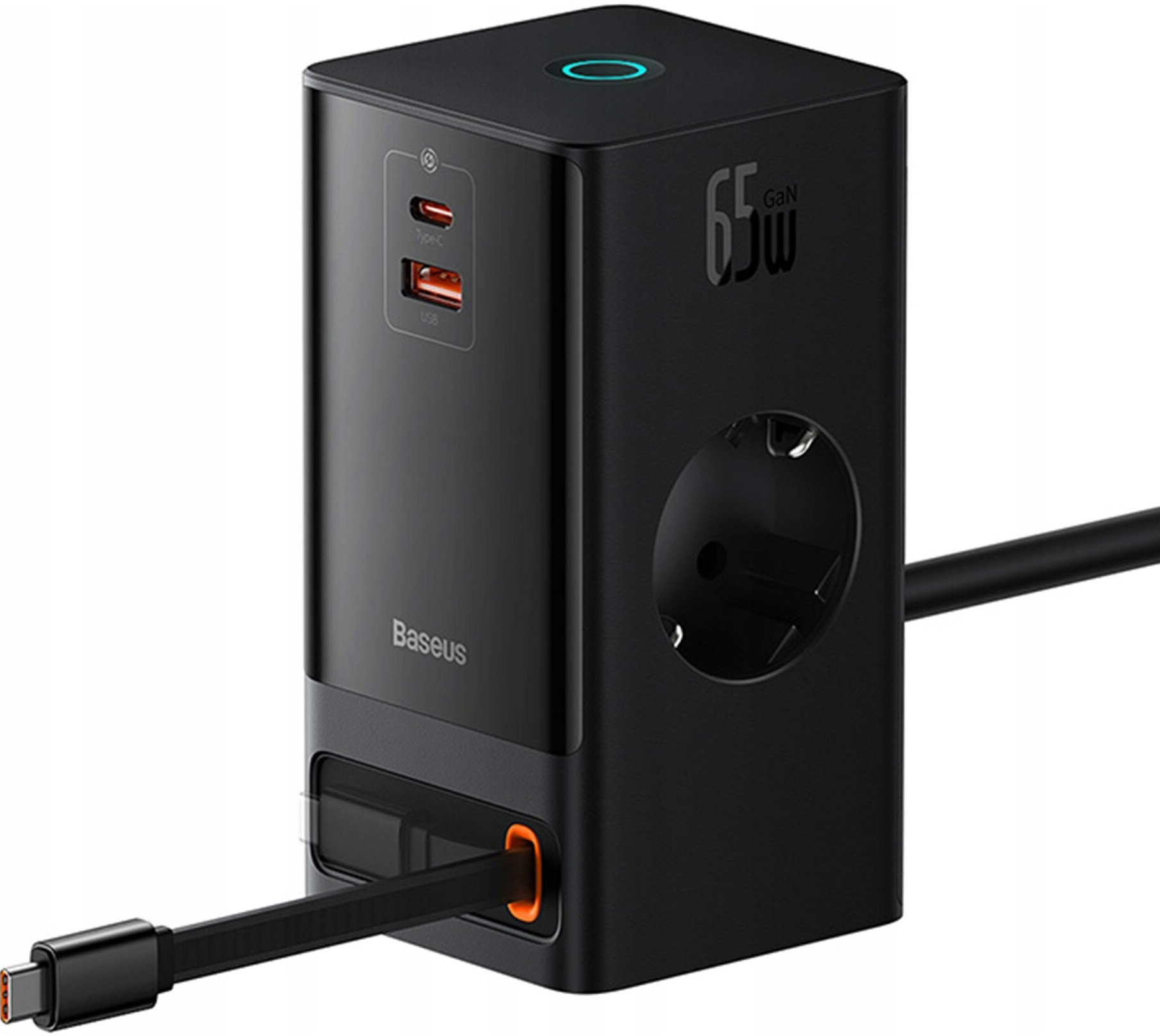 

Baseus Wall Charger 2AC+USB+USB-C PowerCombo PowerStrip Retractable-C 65W Black (PSLR000301)