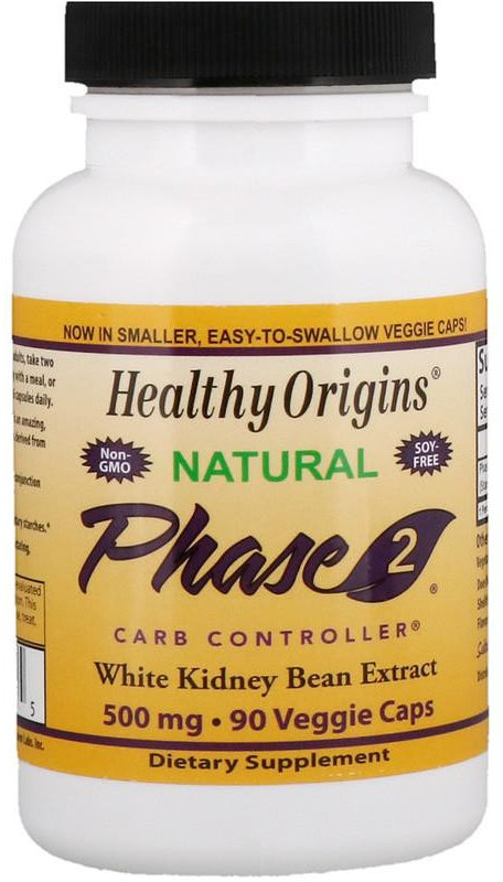 

Healthy Origins Phase 2 Carb Controller White Kidney Bean Extract 500 mg 90 Veggie Caps Біла Квасоля Фаза 2