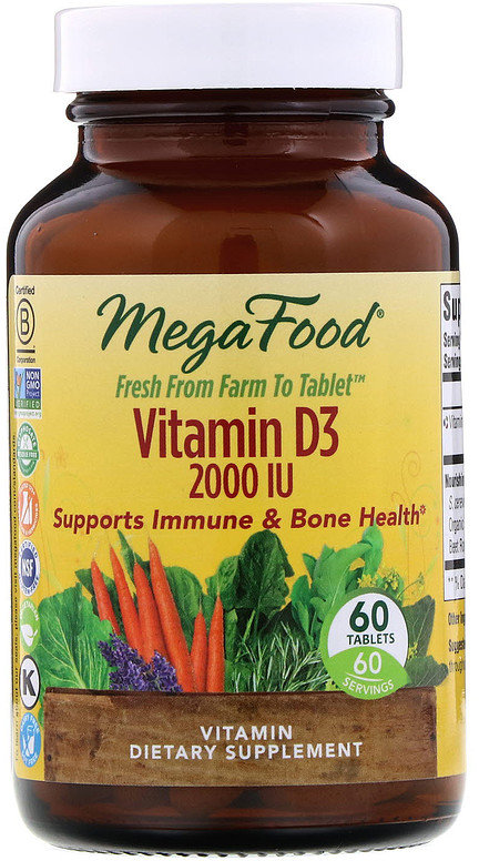 

MegaFood Vitamin D3, 2000 IU, 60 Tablets (MGF10221)