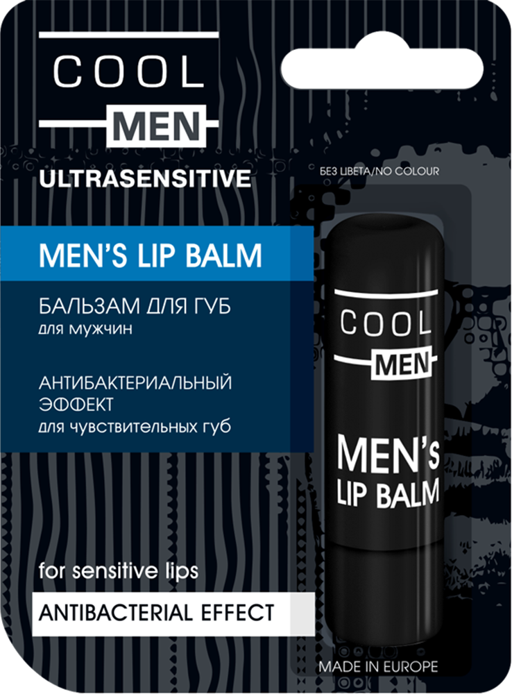 

Cool Men Ultrasensitive Mens Lip Balm Мужской бальзам для губ Антибактериальный эффект 4.8 g