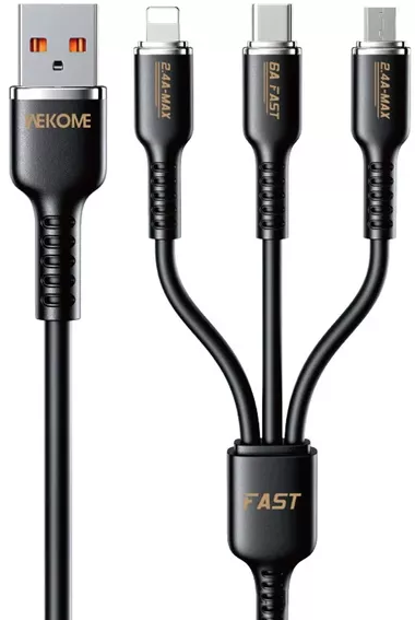Акція на Wk Usb Cable to Micro USB/Lightning/Type-C Tint Series Real Silicon Super Fast Charging 66W Black (WDC-07th) від Stylus