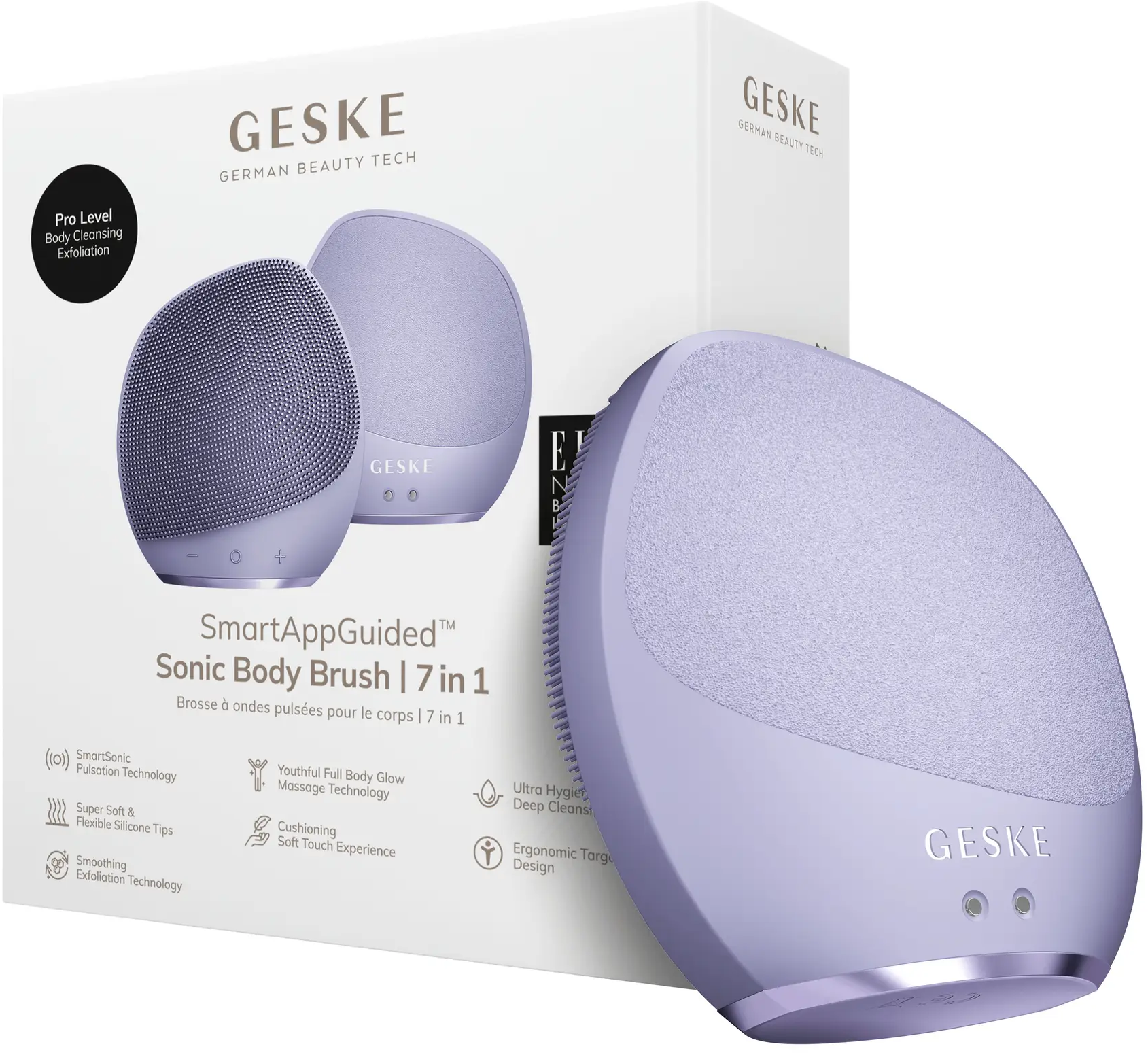 Акція на Ультразвуковая щетка для тела и интенсивный пилинг Geske Sonic Body Brush&Intensive Exfoliator 7в1 purple від Stylus