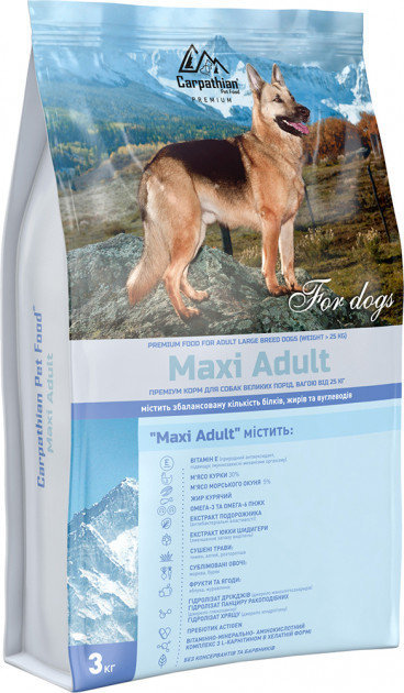 Акція на Сухий корм Carpathian Pet Food Maxi Adult Для дорослих собак великих порід вагою від 25 кг 3 кг (4820111140855) від Y.UA