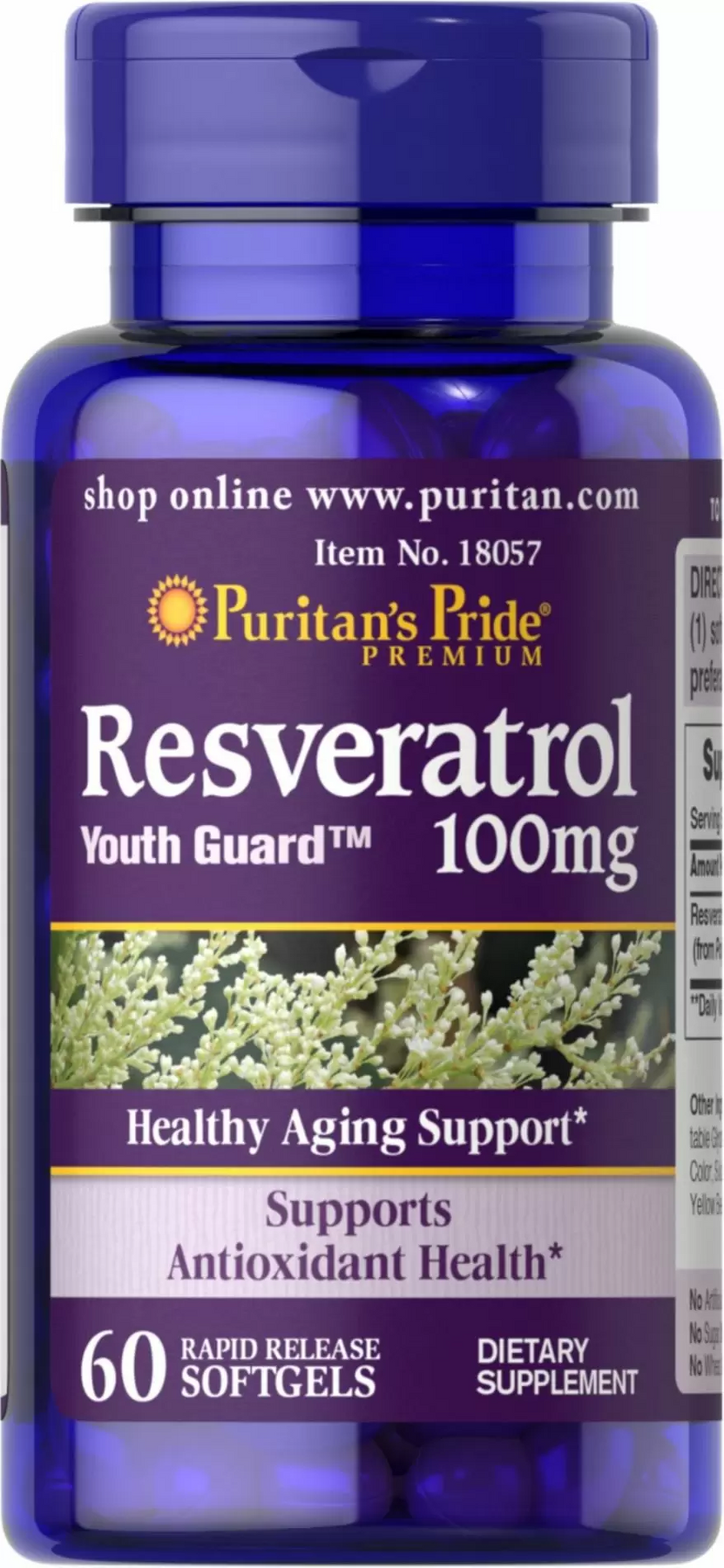 

Puritan's Pride Resveratrol 100 mg Ресвератрол 60 гелевых капсул