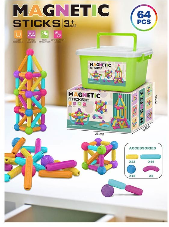 

Магнитный конструктор A-Toys Magnetic sticks в чемоданчике 64 детали (158-23)