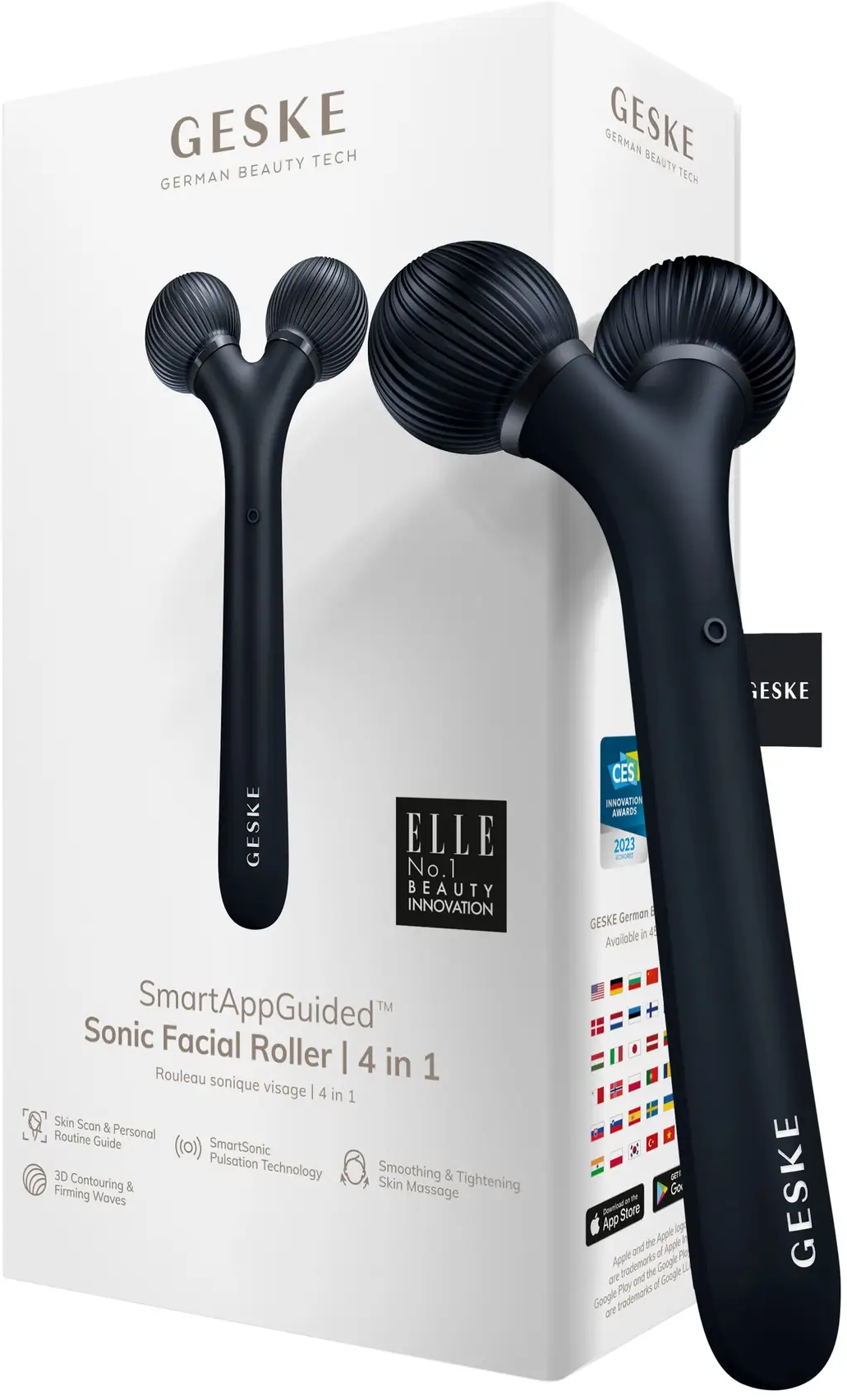 

Електронний ультразвуковий ролик для обличчя Geske Sonic Facial Roller 4в1 black