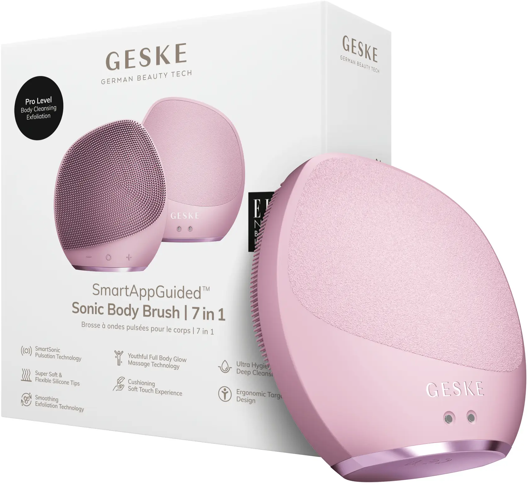 Акція на Ультразвуковая щетка для тела и интенсивный пилинг Geske Sonic Body Brush&Intensive Exfoliator 7в1 pink від Stylus