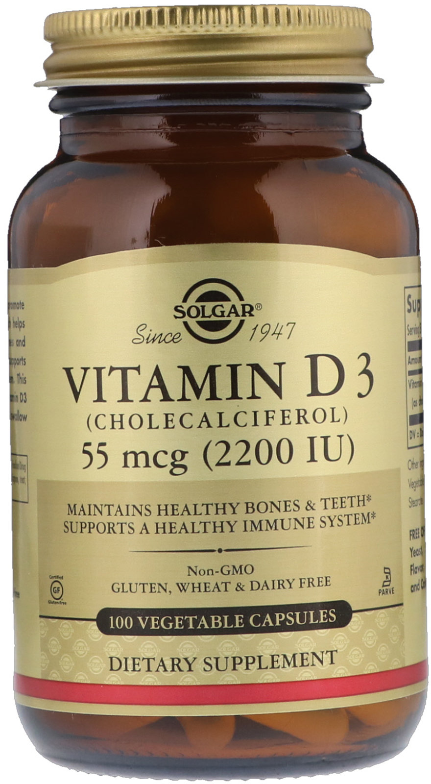 

Solgar Natural Vitamin D3, 55 mcg 2200 IU, 100 Veggie Caps Вітамін D3