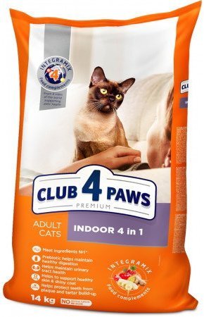 Акция на Сухий корм Club 4 Paws Premium Adult cats для дорослих кішок, що живуть у приміщенні 4в1 14 кг (4820083909436) от Y.UA