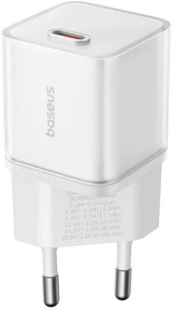 Акція на Baseus Wall Charger USB-C GaN 5S 30W White (P10162504213-00) від Stylus