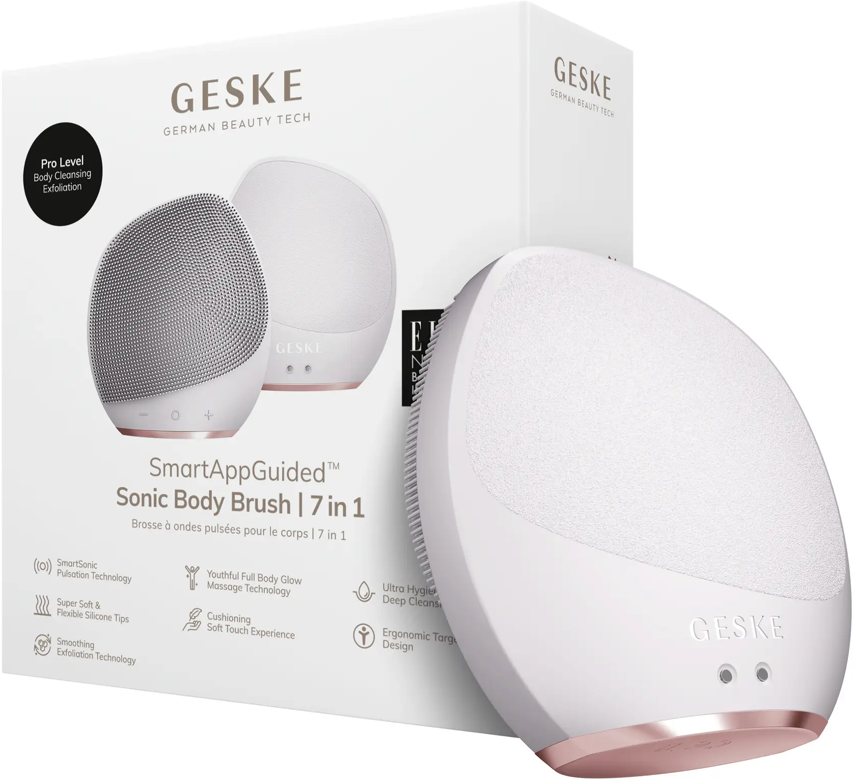 Акція на Ультразвуковая щетка для тела и интенсивный пилинг Geske Sonic Body Brush&Intensive Exfoliator 7в1 starlight від Stylus