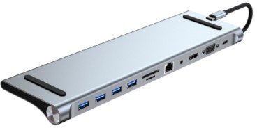 Акція на Dynamode Adapter USB-C to HDMI+VGA+4xUSB3.0+RJ45+USB-C+3.5mm+SD+microSD Gray (BYL-2003) від Stylus