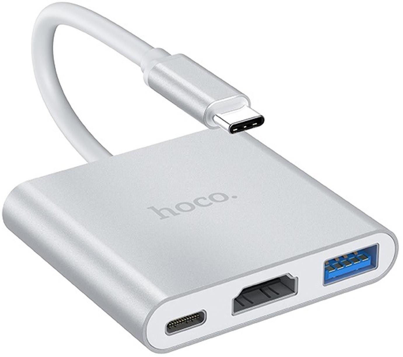 Акція на Hoco Adapter HB14 USB-C to USB3.0+HDMI+USB-C Pd Silver від Stylus