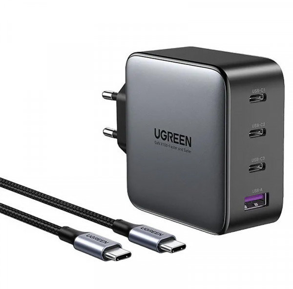 Акція на Ugreen Wall Charger 3хUSB-C+USB CD226 GaN 100W Gray with USB-C Сable (90575) від Y.UA