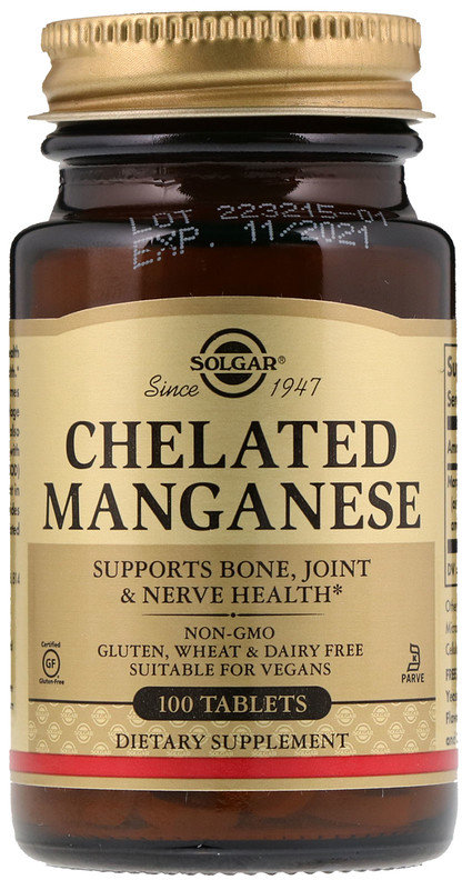 

Solgar Chelated Manganese, 100 Tab Хелат марганца