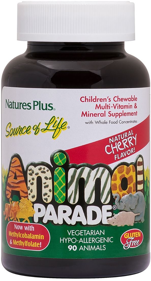 

Nature's Plus, Source of Life, Animal Parade, Children's Chewable Supplement, Cherry Flavor, 90 Animal-Shaped Tablets (NTP29970)