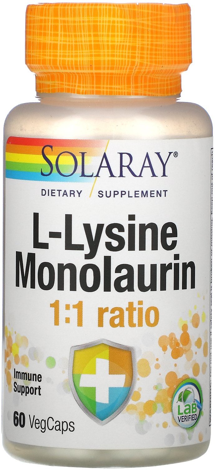 Акція на Solaray L-Lysine Monolaurin L-лизин монолаурин 60 вегетарианских капсул від Stylus