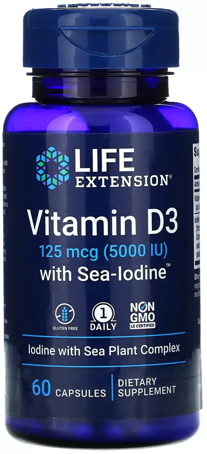 

Life Extension Vitamins D and K with Sea-Iodine 60 Caps Витамин Д и К с йодом