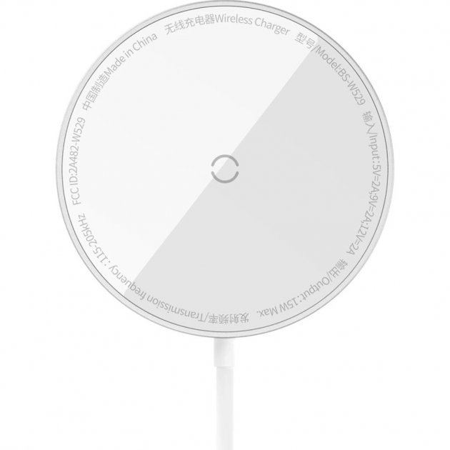 Акція на Baseus Wireless Charger MagSafe Simple Mini3 Magnetic 15W Silver (CCJJ040012) for iPhone 15 I 14 I 13 I 12 series від Stylus
