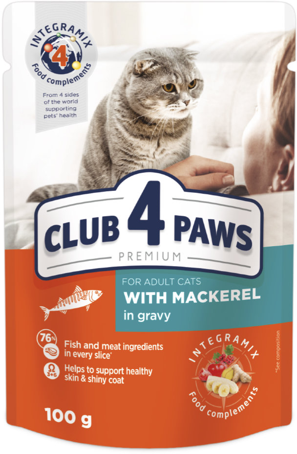 Акція на Влажный корм Club 4 Paws Premium Adult cats для взрослых кошек с макрелью в соусе 24х100 г (4820083908958) від Stylus