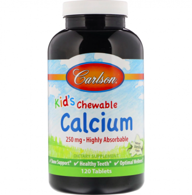 

Carlson Labs Kid's Chewable Calcium 250 mg 120 Tabs Natural Vanilla Flavor Жевательный кальций для детей