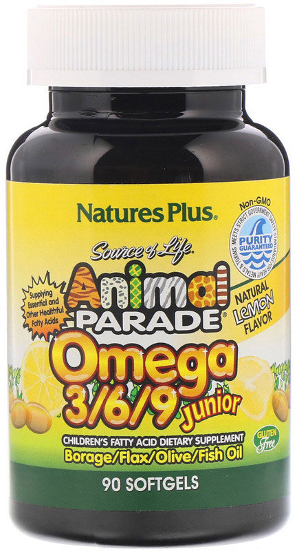 Акція на Natures Plus Animal Parade Omega 3/6/9 Junior 90 caps Омега 3-6-9 для детей, вкус лимона від Stylus