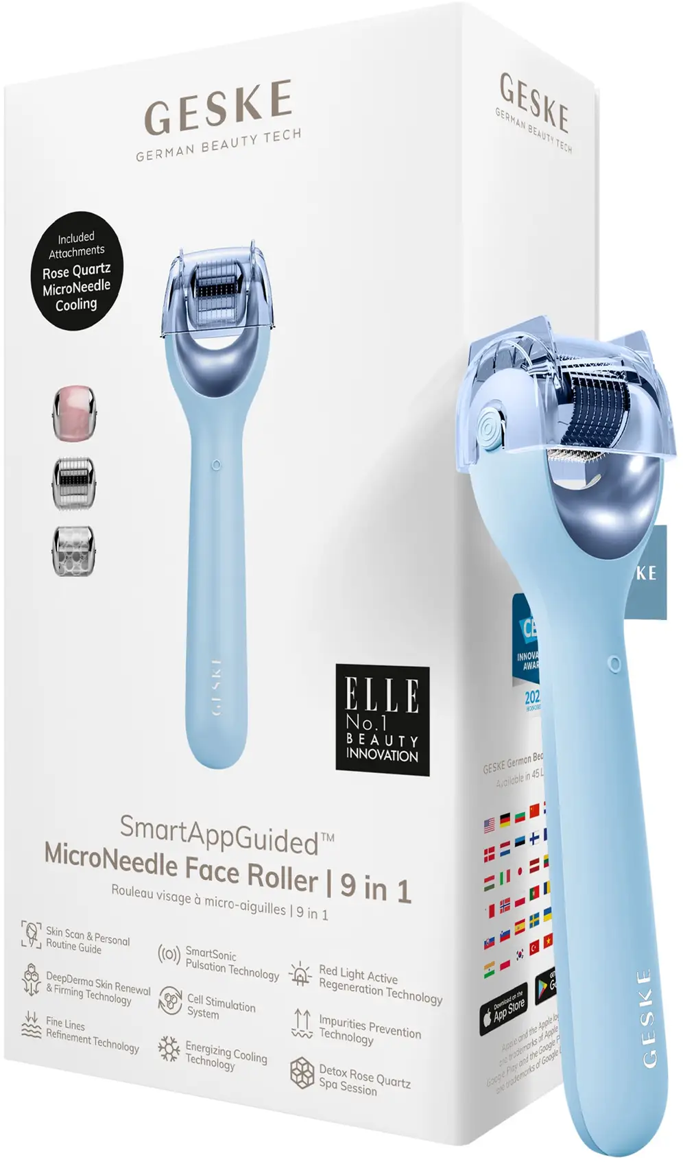 Акція на Электронный роллер для лица с микроиглами Geske MicroNeedle Face Roller 9в1 aquamarine від Stylus