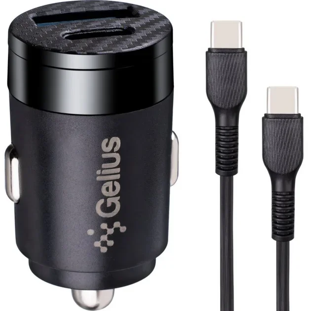 Акція на Gelius Car Charger USB+USB-C Inch Twix Qc 3.1A Black with USB-C Cable (GP-CC010C) від Stylus