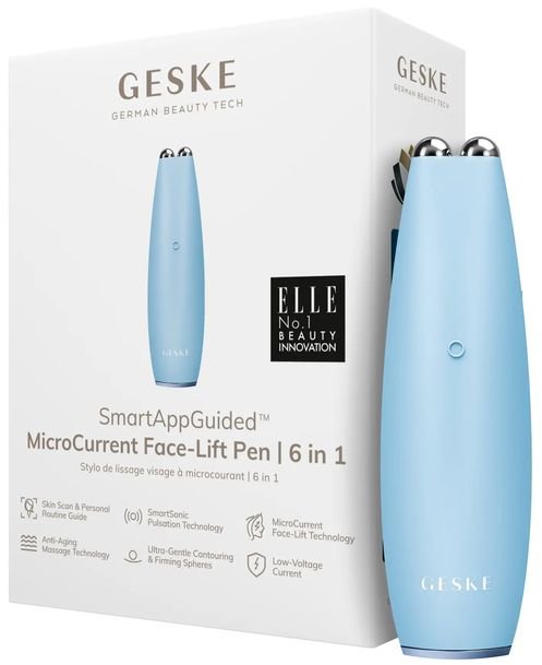 Акція на Микротоковая ручка для подтяжки лица Geske MicroCurrent Face-Lift Pen 6в1 aquamarine від Stylus