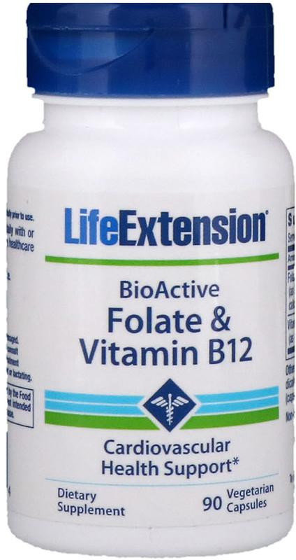 

Life Extension BioActive Folate & Vitamin B12 90 Veggie Caps Фолиевая кислота и В12