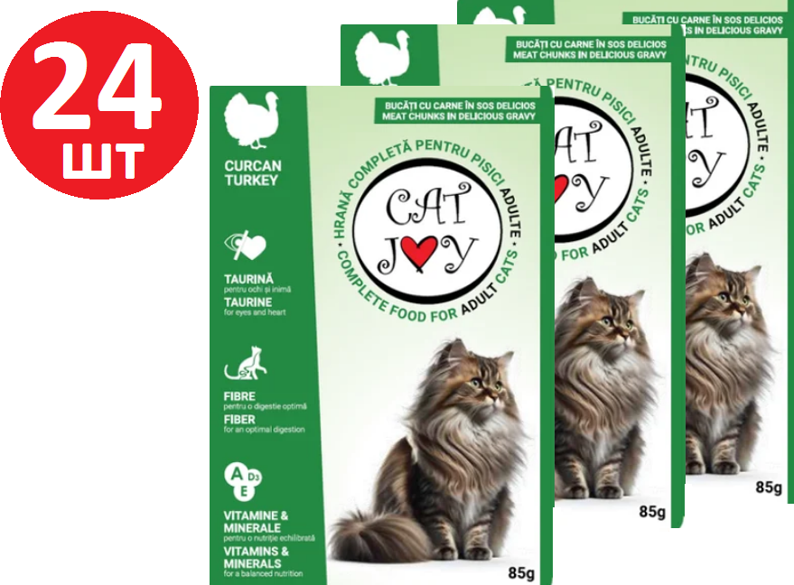 

Вологий корм для котів Cat Joy з індичкою в соусі 24х85 г (5949060224122)