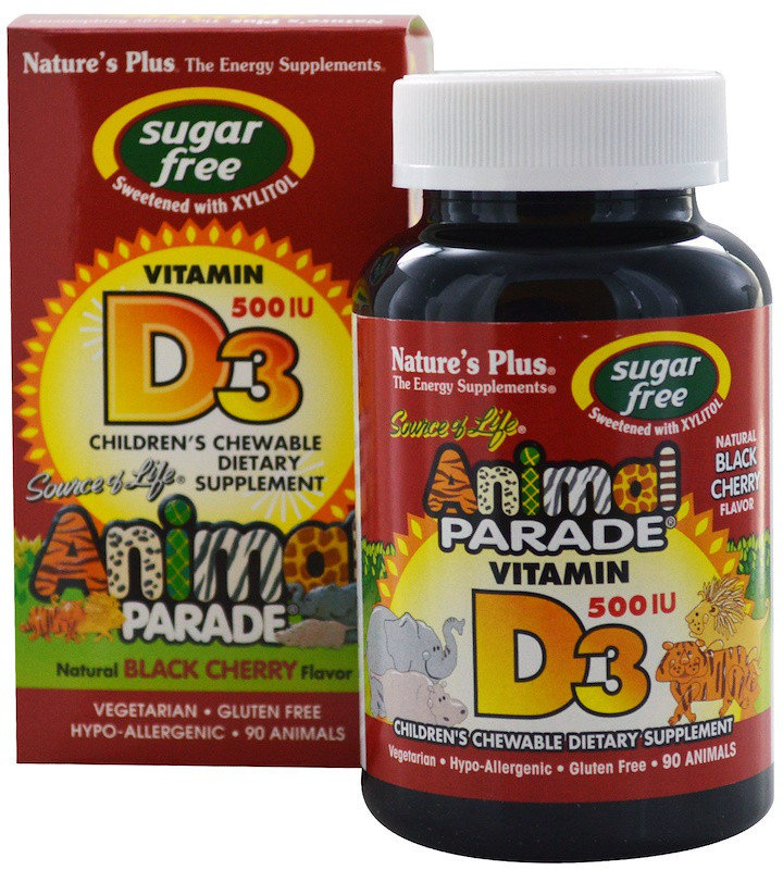 

Natures Plus Animal Parade Vitamin D3 sugar free 90 chewables Вітамін D3 для дітей, без цукру