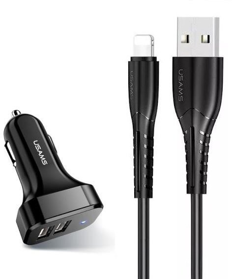 Акція на Usams Usb Car Charger 2xUSB U35 C13 2.1A with Lightning Cable Black (NTU35LC13TZ) від Stylus