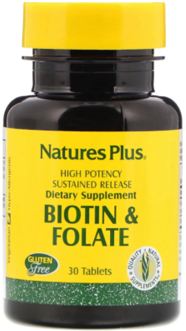 

Nature's Plus Biotin & Folic Acid Фолиевая кислота и биотин 30 таблеток