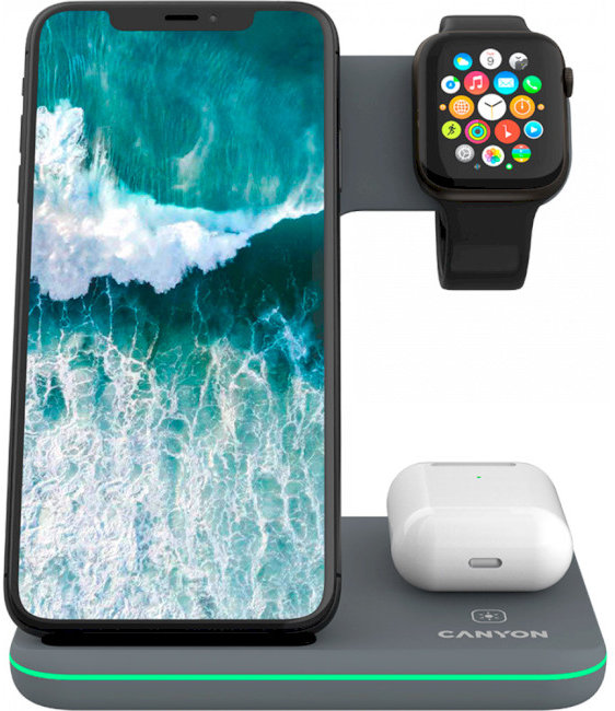 Акція на Canyon Wireless Charger WS-303 3in1 15W Dark Gray (CNS-WCS303DG) for iPhone, Apple Watch and Apple AirPods від Stylus