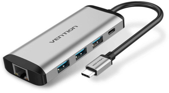 Акція на Vention Adapter USB-C to 3xUSB3.0+MicroUSB+RJ45 Black (TGPBB) від Stylus