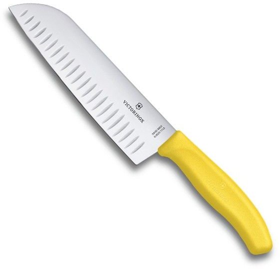 Акція на Нож кухонный Victorinox SwissClassic Santoku 17см Жёлтый в блистере (6.8526.17L8B) від Stylus