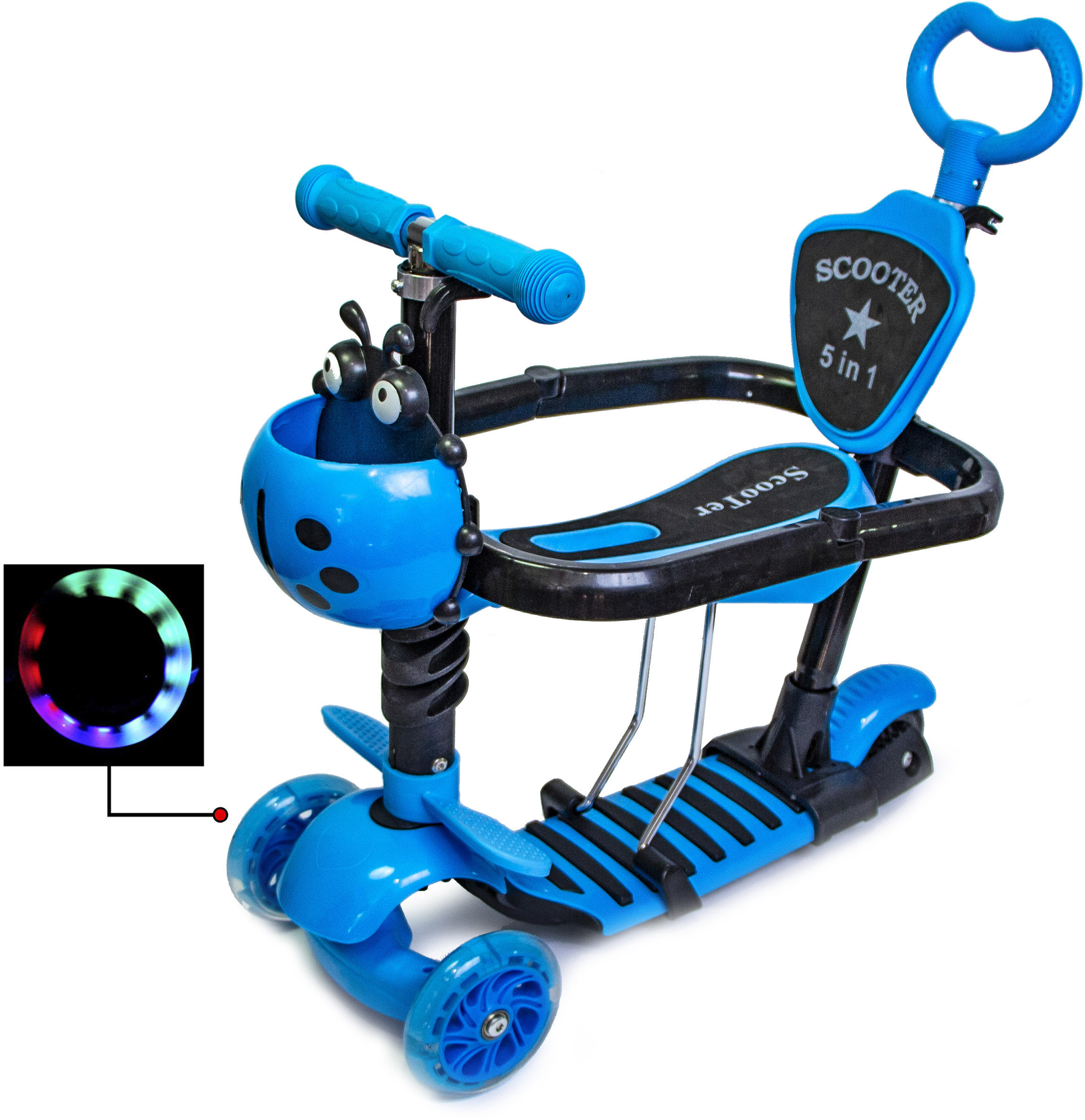 

Самокат Scooter "Божья коровка" 5in1. Blue (многофункциональный, с бортиком)