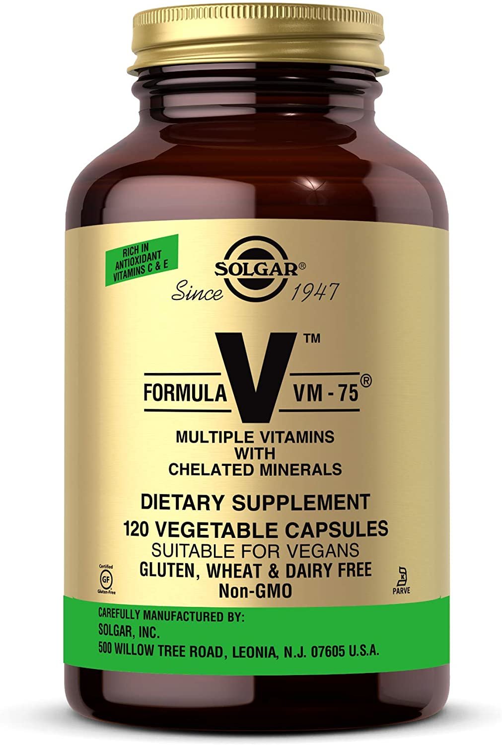 

Solgar Formula V VM-75 Multiple Vitamins with Chelated Minerals 120 Vegetable Capsules