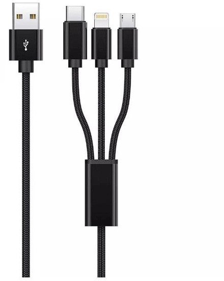 Акція на Proove Usb Cable to Micro USB/Lightning/Type-C Triple Connection 1.2m Black від Stylus