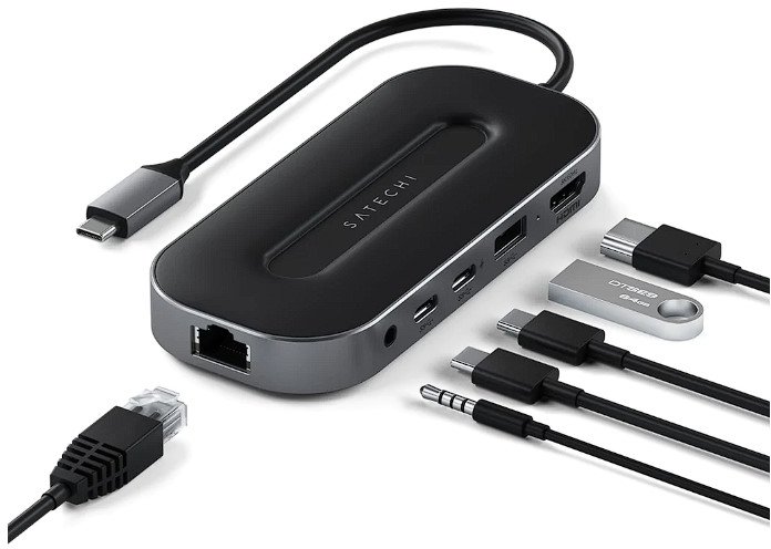 Акція на Satechi Adapter USB-4 MultiPort USB-C to 2xUSB-C+USB+HDMI+RJ45+3.5mm Space Gray (ST-U4MGEM) від Stylus