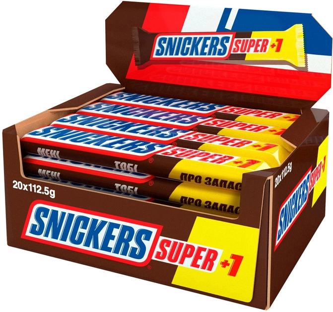 

Упаковка батончиков Snickers Super +1 20х112.5 г (УП5900951261053)