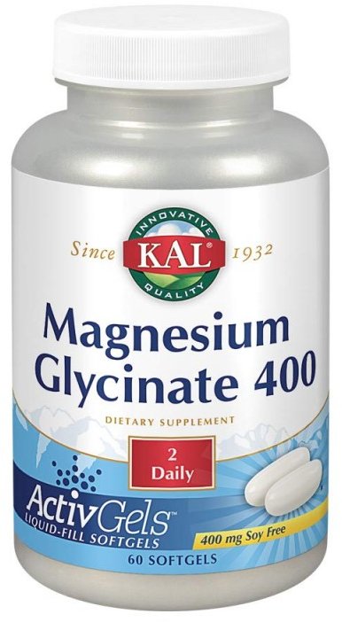 

Kal Magnesium Glycinate 400, Soy Free, 400 mg, 60 Softgels (CAL-40114)
