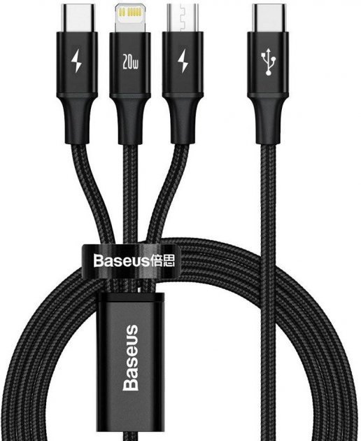 Акція на Baseus Cable USB-C to Lightning/microUSB/USB-C Rapid 1.5m Black (CAMLT-SC01) від Stylus