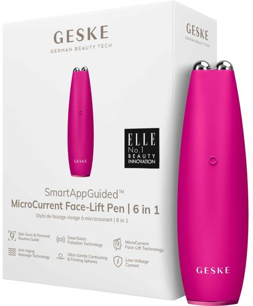 Акція на Микротоковая ручка для подтяжки лица Geske MicroCurrent Face-Lift Pen 6 в 1 Magenta (GK000013MG01) від Stylus